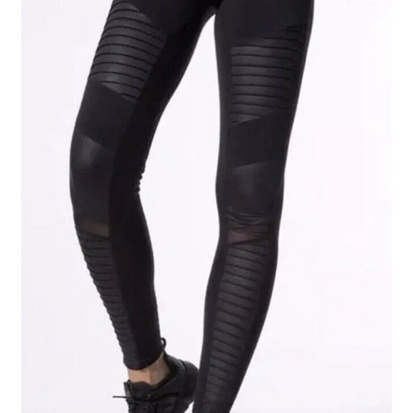 ALO Yoga Pants - ALO Womens Black High Waist Moto Legging Sz Small Sheer Panel Sculpting